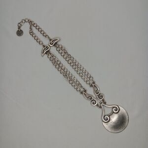 Qui Quattro Statement Necklace in Silve Tone Brutalist Pendant 20" Long